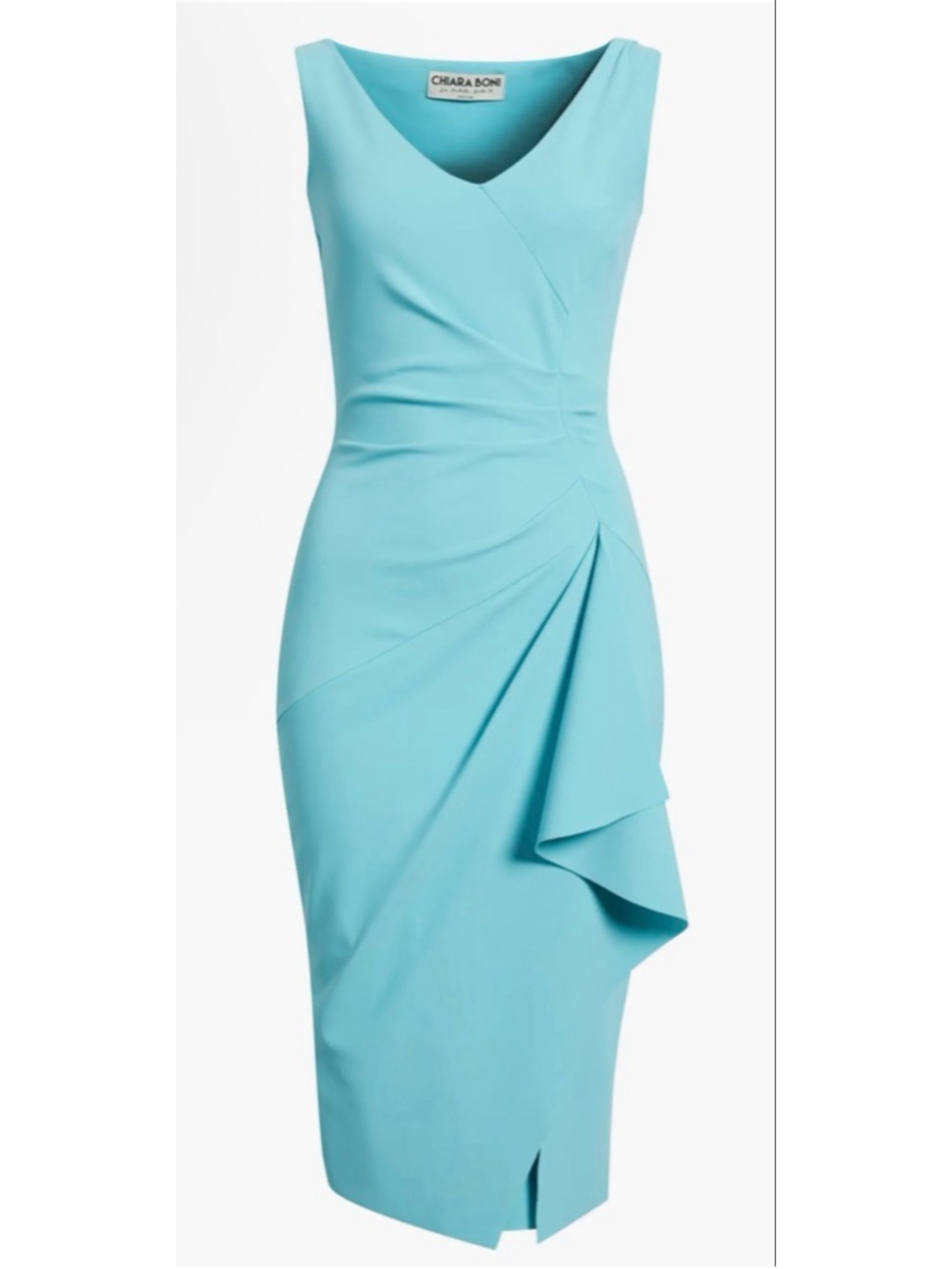 NWT Chiara Boni La Petite Robe Turquoise Ruched Midi Dress Size 10/44